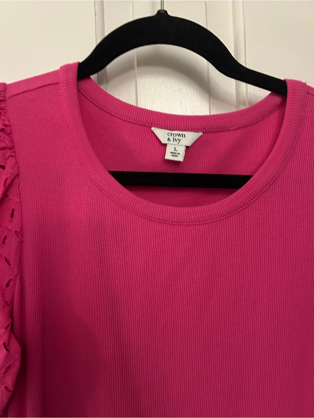 crown & ivy Hot Pink Short Sleeve Tee with Eyelet Sleeves